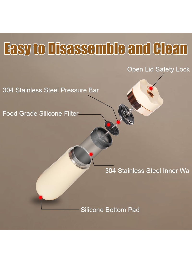 Portable French Press Travel Coffee Maker - 12oz Double-Walled Stainless Steel Vacuum Insulated Coffee & Tea Maker, Mini Filter Mug for On-the-Go Brewing (Ivory) - Image 3