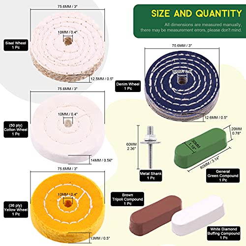 Keadic 8 Pcs 3 Inches Buffing Polishing Wheel Kit 3 pcs Polish Compound, Soft/Fine/Medium/Coarse/Rough Buffer Wheels with 3/8" Arbor Hole Arbor Hole for Bench Grinder - Image 2