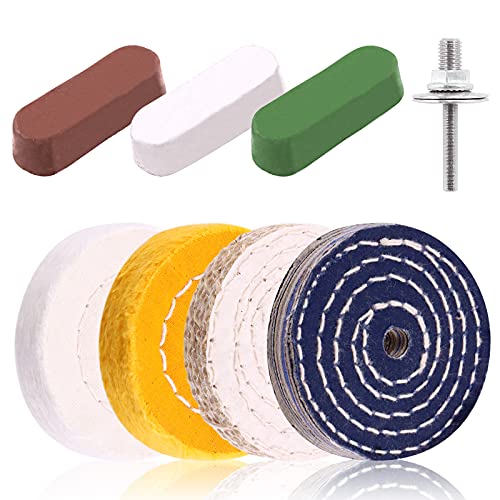 Keadic 8 Pcs 3 Inches Buffing Polishing Wheel Kit 3 pcs Polish Compound, Soft/Fine/Medium/Coarse/Rough Buffer Wheels with 3/8" Arbor Hole Arbor Hole for Bench Grinder - Image 1