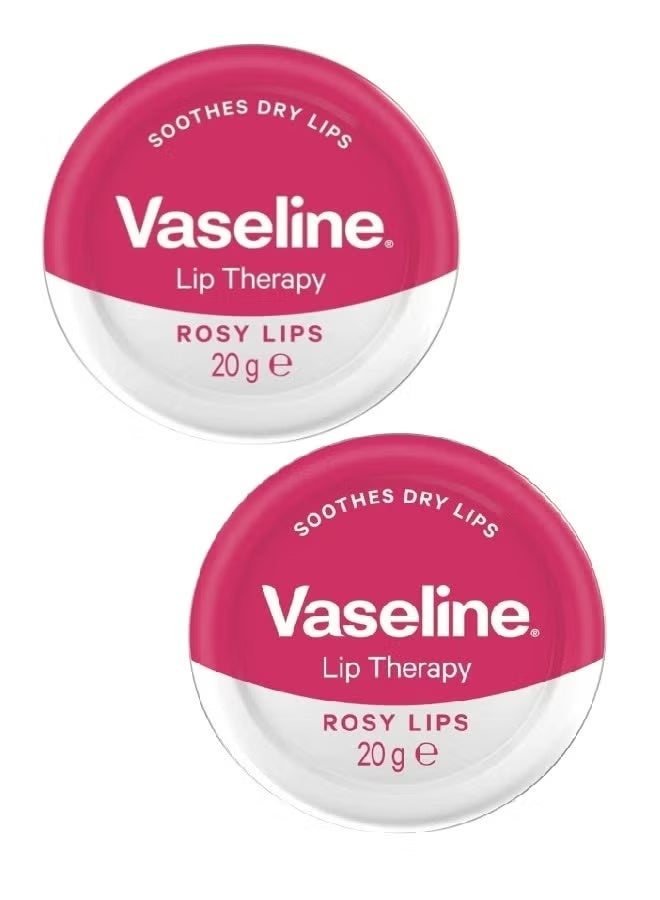 VaselineLip Therapy Rosy Lips Lip Balm Tin made with 3x purified petroleum jelly for dry lips 20 g Pack of 2