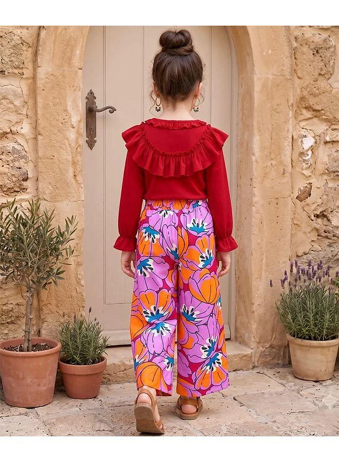 Ollington St. OLLINGTON ST. Sinker Knitted Top & Culottes Set With Floral Print - Multicolor