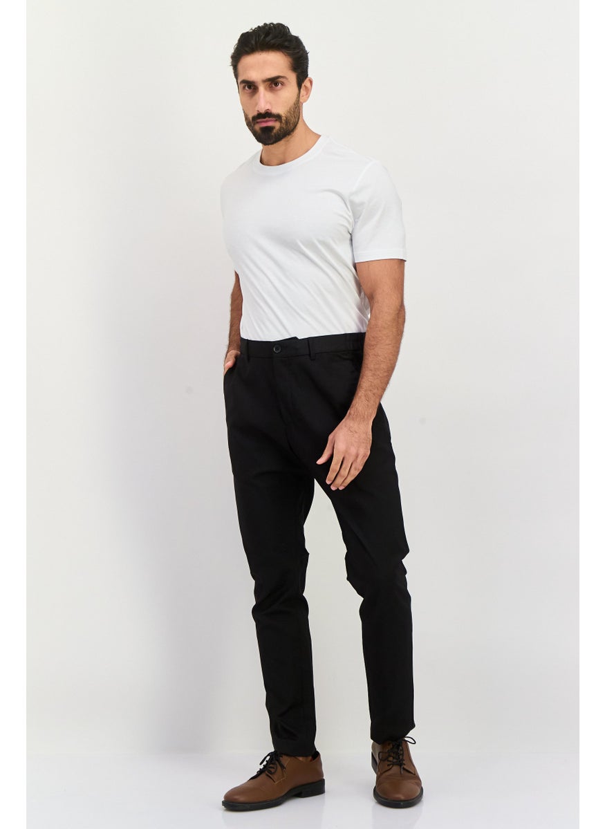 ESPRIT Men Regular Fit Micro Dots Straight Leg Pants, Black  - Image 4
