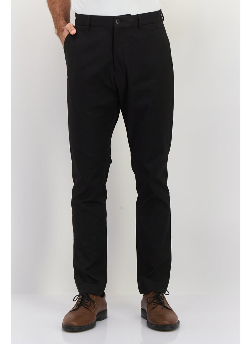 ESPRIT Men Regular Fit Micro Dots Straight Leg Pants, Black  - Image 1