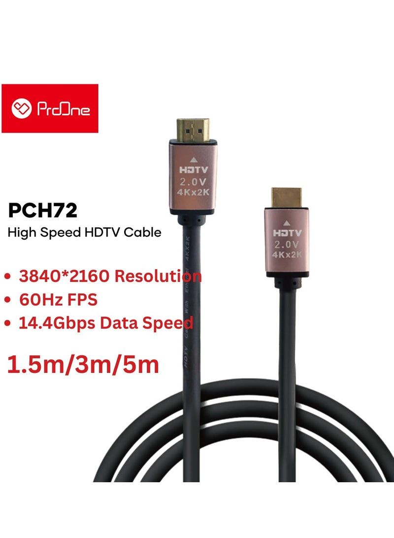 ProOne PCH72 High-Speed HDMI HDTV Cable – 4K Ultra HD, 60Hz, Metal Head, Lag-Free Signal, Universal for TV/PS5/Laptop (5m)  - Image 2