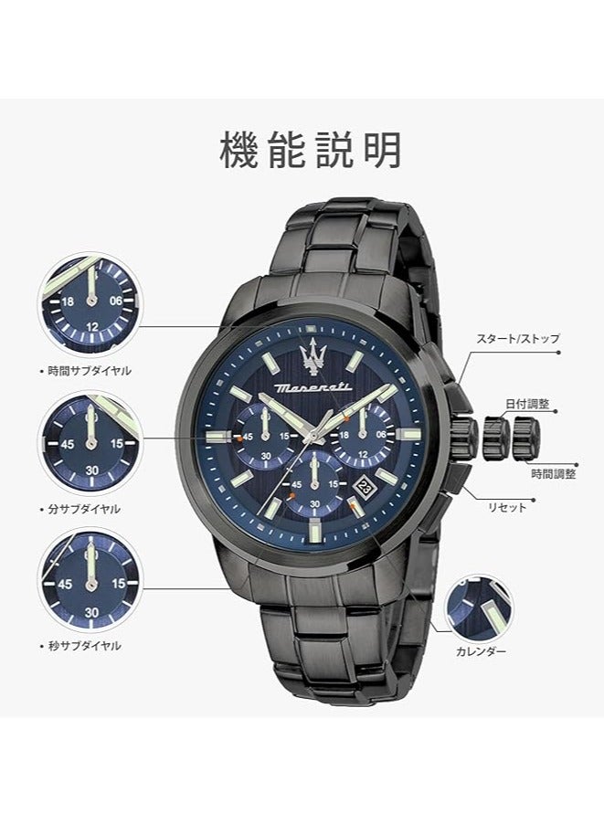 Maserati Men's Watch, Successo Collection, Quartz Movement, Chronograph, Stainless Steel Watch ,Grey, GRANDE 45 MM, Strap - Image 3