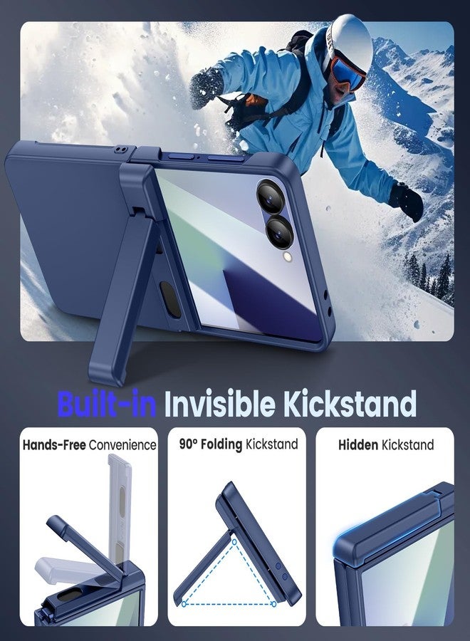 VEGO for Z Flip 7 Case with Screen Protector & Belt Clip [Hinge Protection & Foldable Kickstand] Hard PC Cover Shockproof Anti-Drop & Support Wireless Charing Case for Samsung Galaxy Z Flip 7-Blue - Image 4