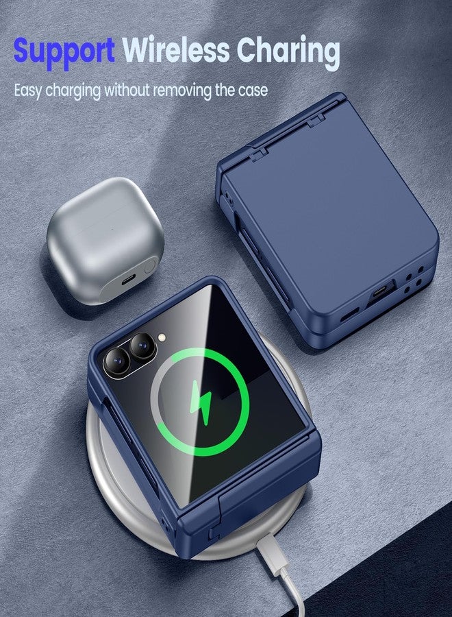 VEGO for Z Flip 7 Case with Screen Protector & Belt Clip [Hinge Protection & Foldable Kickstand] Hard PC Cover Shockproof Anti-Drop & Support Wireless Charing Case for Samsung Galaxy Z Flip 7-Blue - Image 5