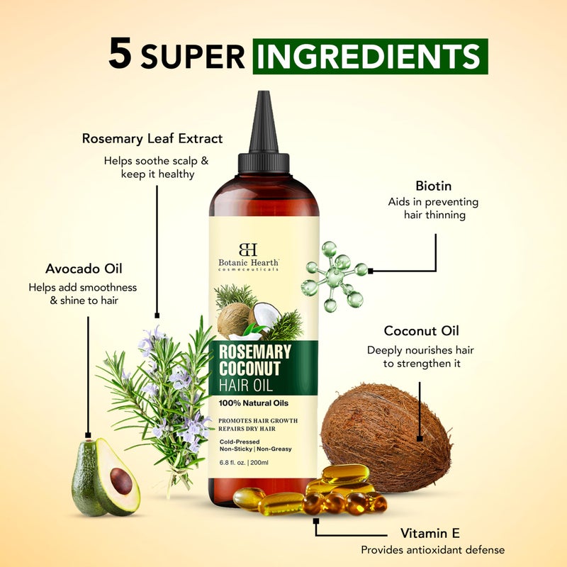 Botanic Hearth زيت شعر روزماري وجوز الهند والأفوكادو من بوتانيك هيرث مع البيوتين (6.7 أونصة سائلة) | تركيبة مغذية لنمو الشعر وتقويته | يعزز الشعر الصحي واللامع | مناسب لجميع أنواع الشعر - Image 5