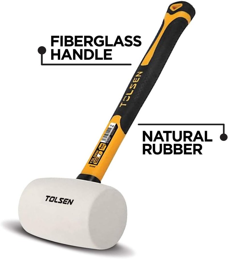 TOLSEN White Rubber Mallet 24oz, Rubber Mallet Hammer, Fiberglass Handle, Double-faced Solid Rubber Head - Soft, Nonslip, Durable Rubber Grip, Mallet for Construction, Wood, Upholstery and Automotive Work - Image 3