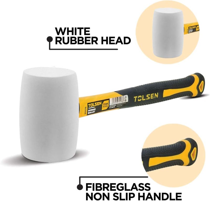 TOLSEN White Rubber Mallet 24oz, Rubber Mallet Hammer, Fiberglass Handle, Double-faced Solid Rubber Head - Soft, Nonslip, Durable Rubber Grip, Mallet for Construction, Wood, Upholstery and Automotive Work - Image 5