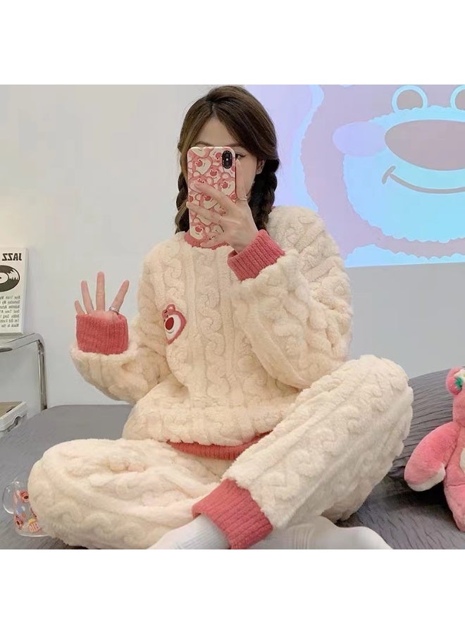 Women's Thickened Coral Fleece Winter Pajama Set