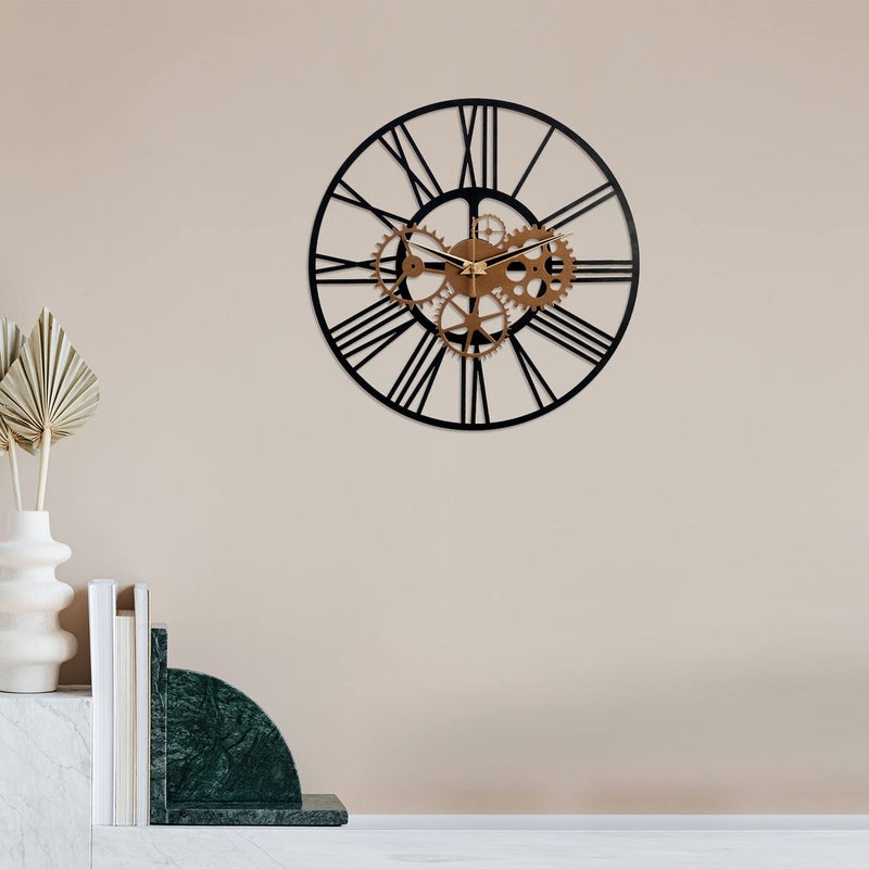 METSY Designer Gear Wall Clock Metal Wall Art Clock Decor for Living Room | Metal Wall Art | Wall Hangings for Home Decoration| 44.5x44.5cm | Precise Laser Cutting & Black Powder Coated - Image 1