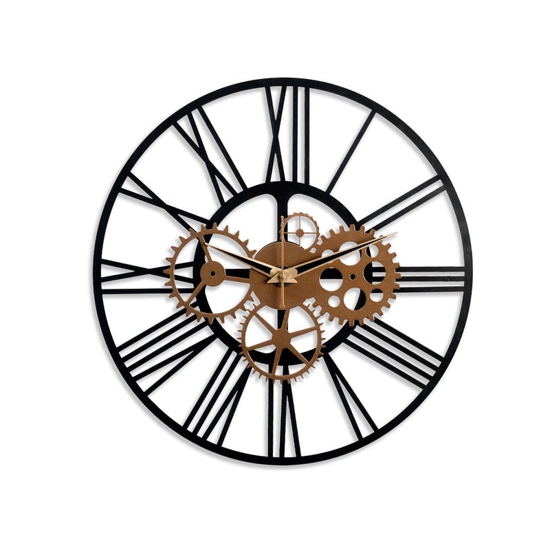 METSY Designer Gear Wall Clock Metal Wall Art Clock Decor for Living Room | Metal Wall Art | Wall Hangings for Home Decoration| 44.5x44.5cm | Precise Laser Cutting & Black Powder Coated - Image 2