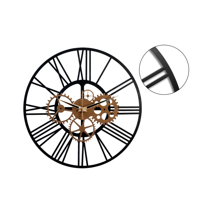 METSY Designer Gear Wall Clock Metal Wall Art Clock Decor for Living Room | Metal Wall Art | Wall Hangings for Home Decoration| 44.5x44.5cm | Precise Laser Cutting & Black Powder Coated - Image 3