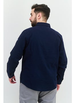 Algspar Men Regular Fit Solid Long Sleeves Casual Shirt, Navy  - Image 3