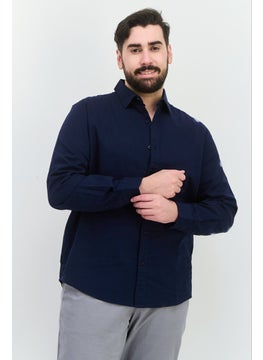 Algspar Men Regular Fit Solid Long Sleeves Casual Shirt, Navy  - Image 1