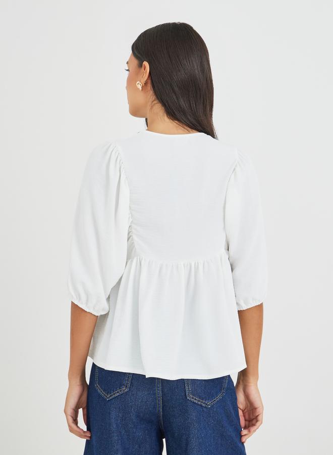 Styli Embroidered Tie-Up Neck Balloon Sleeve Blouse - Image 4