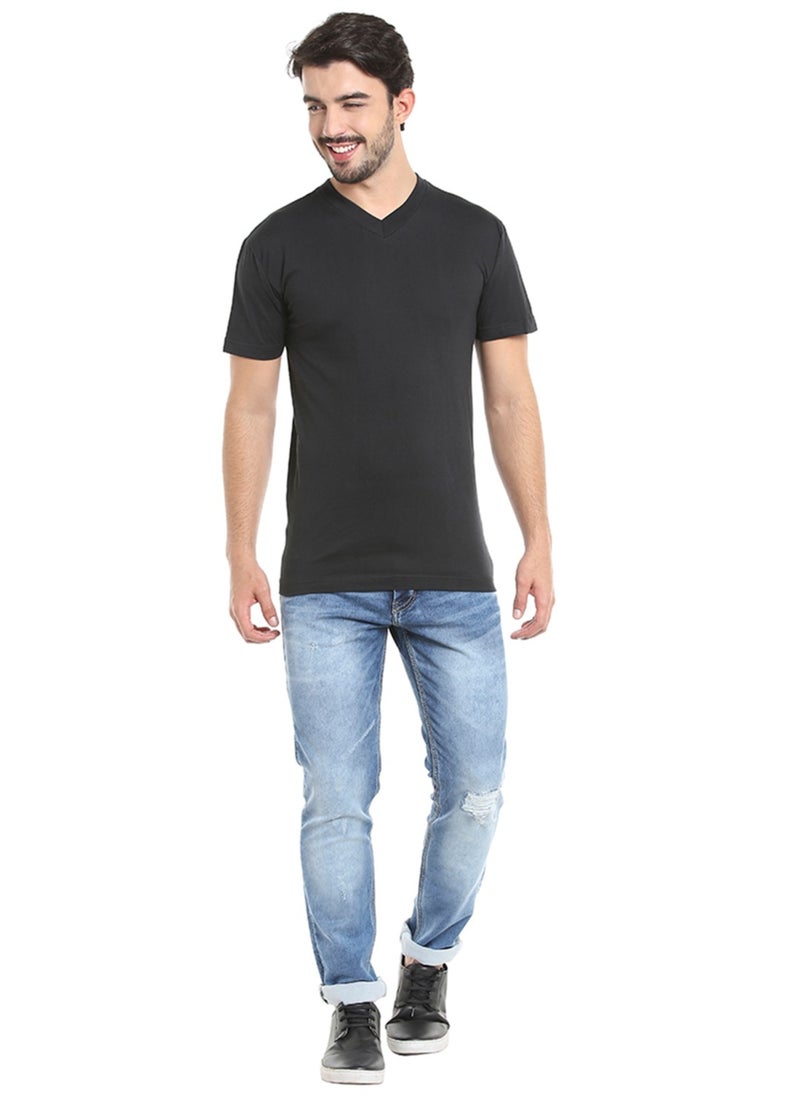 BYC MEN'S V-NECK COTTON T-SHIRT (PACK OF 3) - BLACK  - Image 2