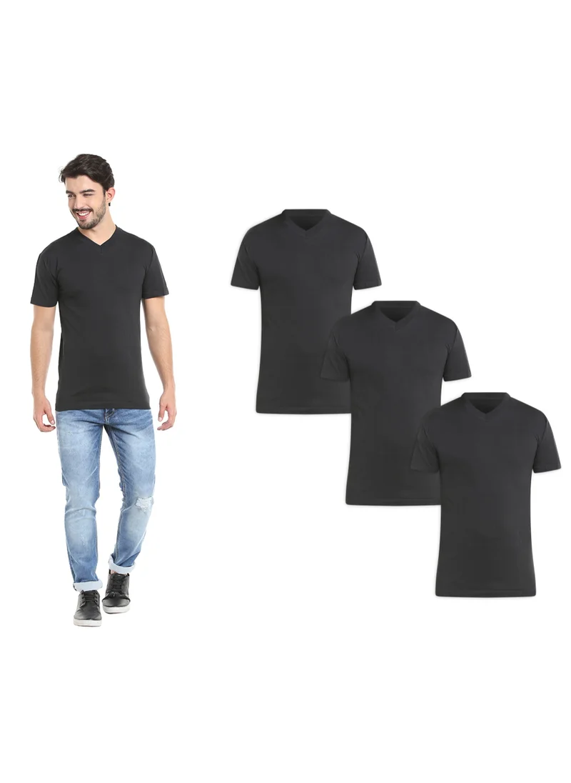 BYC MEN'S V-NECK COTTON T-SHIRT (PACK OF 3) - BLACK