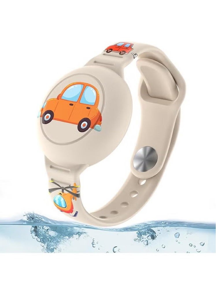 AirTag Bracelet for Kids - Waterproof Cute Cartoon Air tag Holder for Kids with Soft Silicone Full Coverage Anti-Lost Hidden Airtag Wristband Accessories for Child (White)  - Image 1