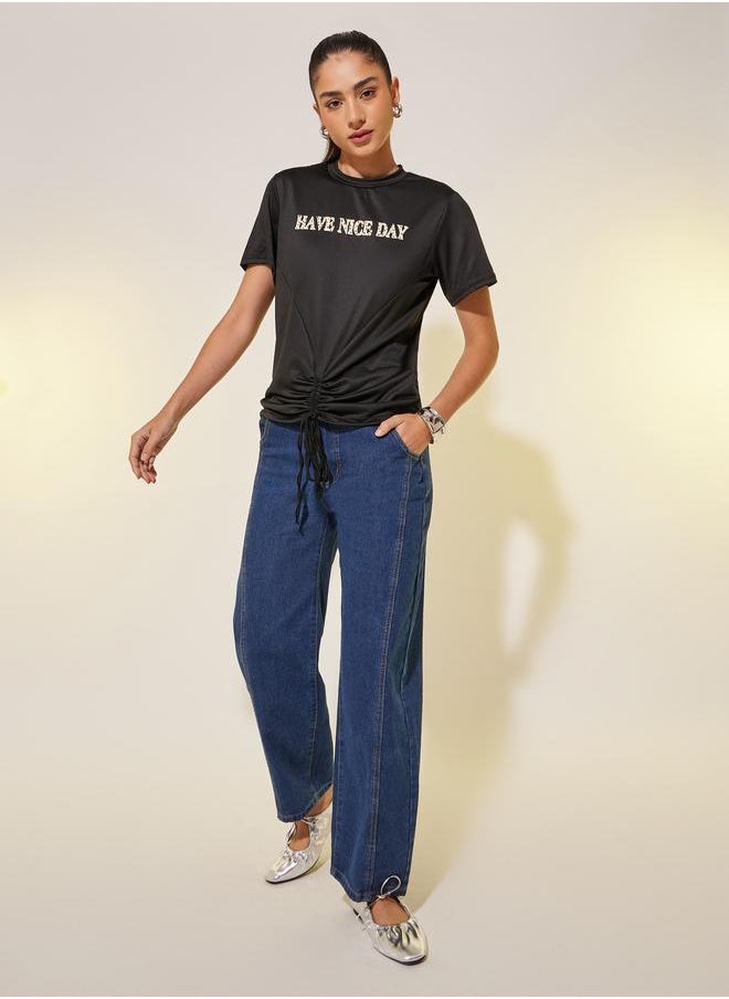 Take Two Take Two Slogan Print Ruched Regular Fit T-Shirt  - Image 3