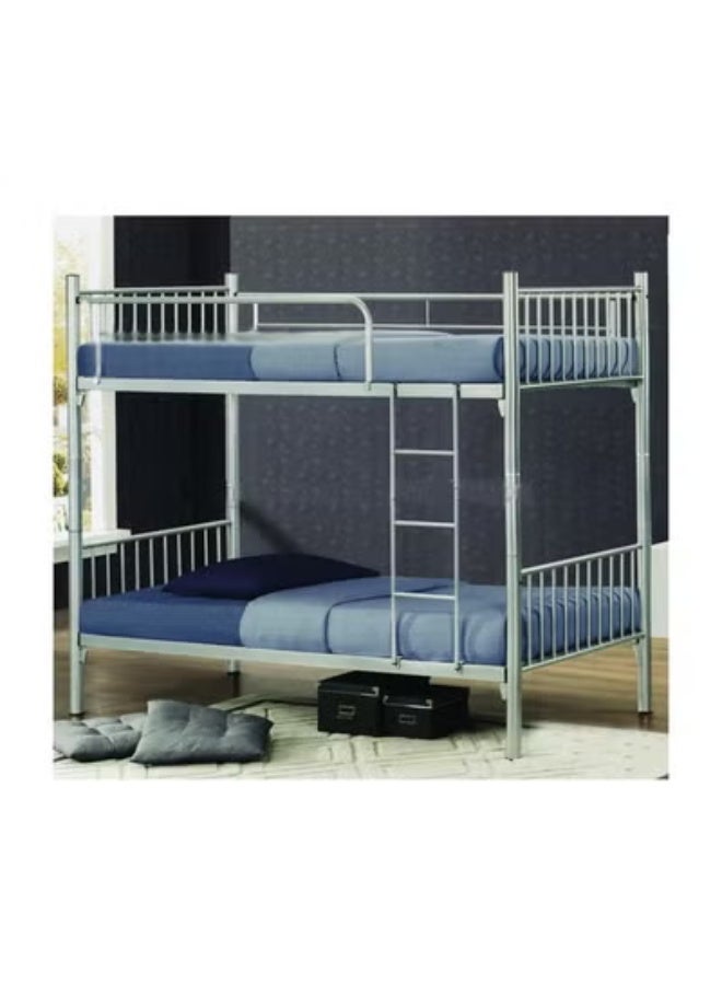 كستم ديكو إطار سرير بطابقين معدني مع قضبان أمان وسلم مدمج | سرير متين ذو طابقين للأطفال، وغرف النزل، وغرف الموظفين | فضي - Image 2