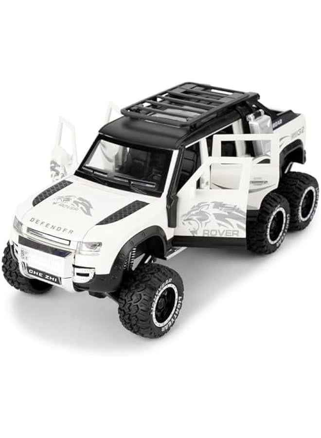 Toy Car Compatible for 1:24 Land Rover Defender Six Wheels Off Road Pickup Car Model, Pull Back Diecast Truck Collectible Truck with Sounds ＆ Lights for Kids Boys Girls and Adults, Gift (White) - Image 1