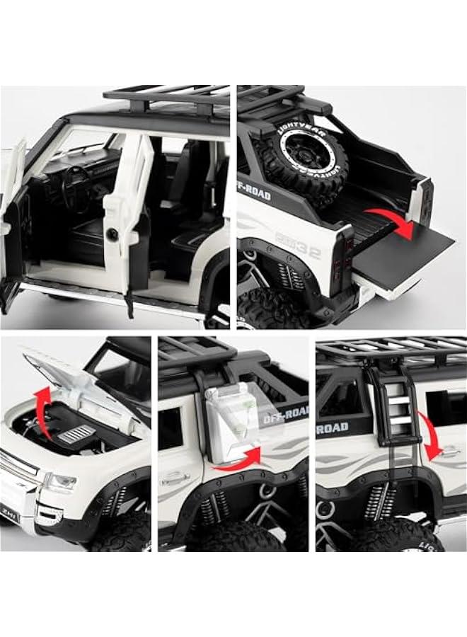 Toy Car Compatible for 1:24 Land Rover Defender Six Wheels Off Road Pickup Car Model, Pull Back Diecast Truck Collectible Truck with Sounds ＆ Lights for Kids Boys Girls and Adults, Gift (White) - Image 4