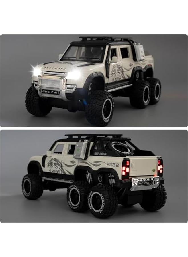 Toy Car Compatible for 1:24 Land Rover Defender Six Wheels Off Road Pickup Car Model, Pull Back Diecast Truck Collectible Truck with Sounds ＆ Lights for Kids Boys Girls and Adults, Gift (White) - Image 5