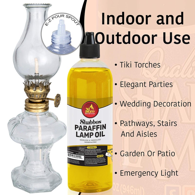 Ner Mitzvah Paraffin Lamp Oil - Yellow Smokeless, Odorless, Clean Burning Fuel for Indoor and Outdoor Use with E-Z Fill Cap and Pouring Spout - 32oz - Image 4