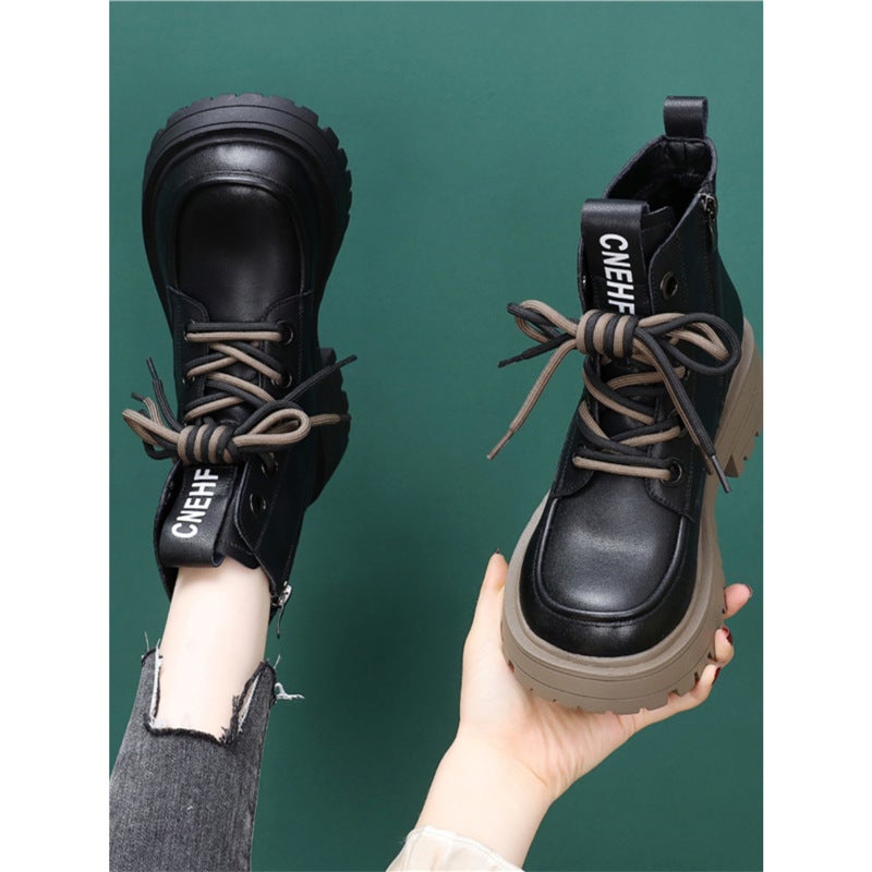 Genuine Leather Martin Boots Women'S 2025 Mango Head Thick Bottom Korean-Style All-Match British Parent-Child Ankle Boots Small Size 33 - Image 3