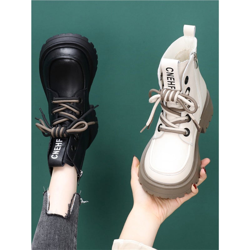 Genuine Leather Martin Boots Women'S 2025 Mango Head Thick Bottom Korean-Style All-Match British Parent-Child Ankle Boots Small Size 33 - Image 5