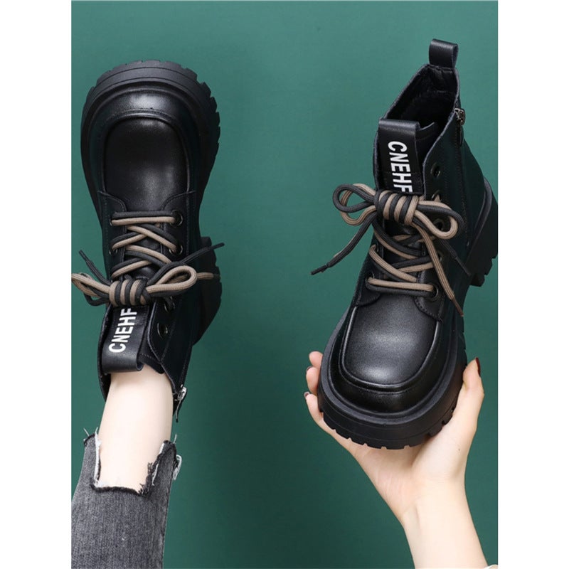 Genuine Leather Martin Boots Women'S 2025 Mango Head Thick Bottom Korean-Style All-Match British Parent-Child Ankle Boots Small Size 33 - Image 4