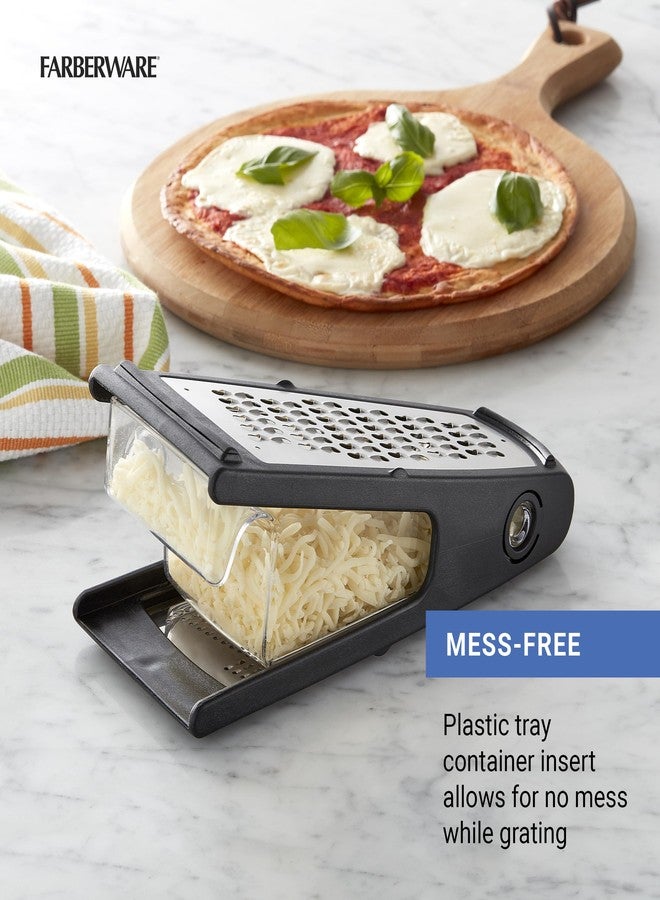 Farberware Professional Stainless Steel Grater with Container, Coarse and Fine Blades, Nonslip Base, Easy-Grip Handle, Dishwasher Safe - Image 3