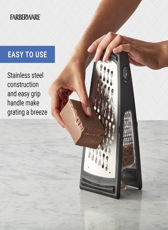 Farberware Professional Stainless Steel Grater with Container, Coarse and Fine Blades, Nonslip Base, Easy-Grip Handle, Dishwasher Safe - Image 5