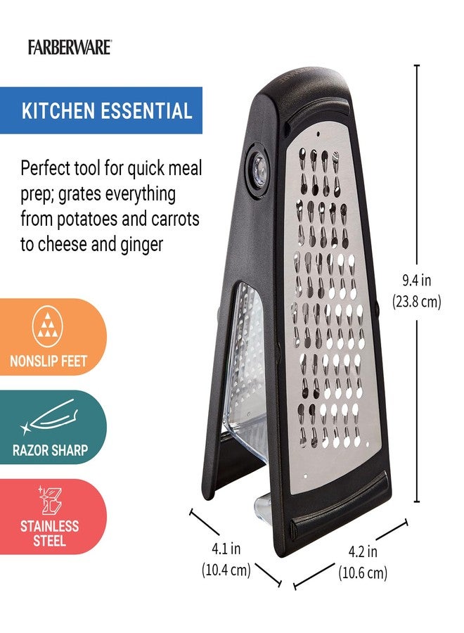 Farberware Professional Stainless Steel Grater with Container, Coarse and Fine Blades, Nonslip Base, Easy-Grip Handle, Dishwasher Safe - Image 2