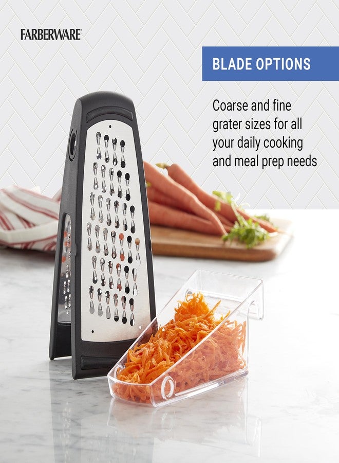 Farberware Professional Stainless Steel Grater with Container, Coarse and Fine Blades, Nonslip Base, Easy-Grip Handle, Dishwasher Safe - Image 4