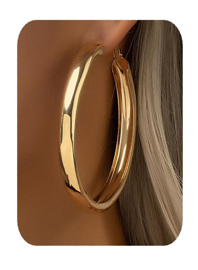 يرتير أقراط YERTTER الرقيقة باللونين الذهبي والفضي، أقراط دائرية متدلية، أقراط كبيرة الحجم مميزة للنساء (ذهبي 2) - Image 1