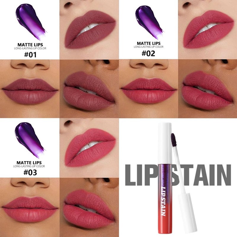 evpct 3Pcs Peel Off Lip Stain Tints, Maroon Mauve Red Matte Liquid Lipstick Lip Stain Long Lasting Waterproof for Women, Non-stick Cup Lipstick Peel Off Highly Pigmented Smudge-proof, 01# & 02# & 03# - Image 3