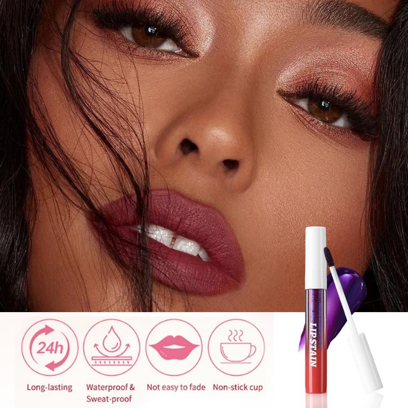 evpct 3Pcs Peel Off Lip Stain Tints, Maroon Mauve Red Matte Liquid Lipstick Lip Stain Long Lasting Waterproof for Women, Non-stick Cup Lipstick Peel Off Highly Pigmented Smudge-proof, 01# & 02# & 03# - Image 4