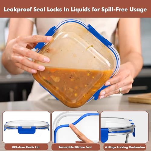 Razab 2 PC 1200ML / 41 Oz Glass Food Storage Containers with Lids - Airtight & Leakproof - Microwave/Oven/Freezer Safe - BPA Free - Ideal for Meal Prep, Storing Leftover & Lunch - Image 3