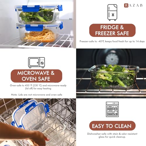 Razab 2 PC 1200ML / 41 Oz Glass Food Storage Containers with Lids - Airtight & Leakproof - Microwave/Oven/Freezer Safe - BPA Free - Ideal for Meal Prep, Storing Leftover & Lunch - Image 5
