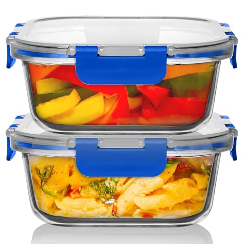 Razab 2 PC 1200ML / 41 Oz Glass Food Storage Containers with Lids - Airtight & Leakproof - Microwave/Oven/Freezer Safe - BPA Free - Ideal for Meal Prep, Storing Leftover & Lunch - Image 1