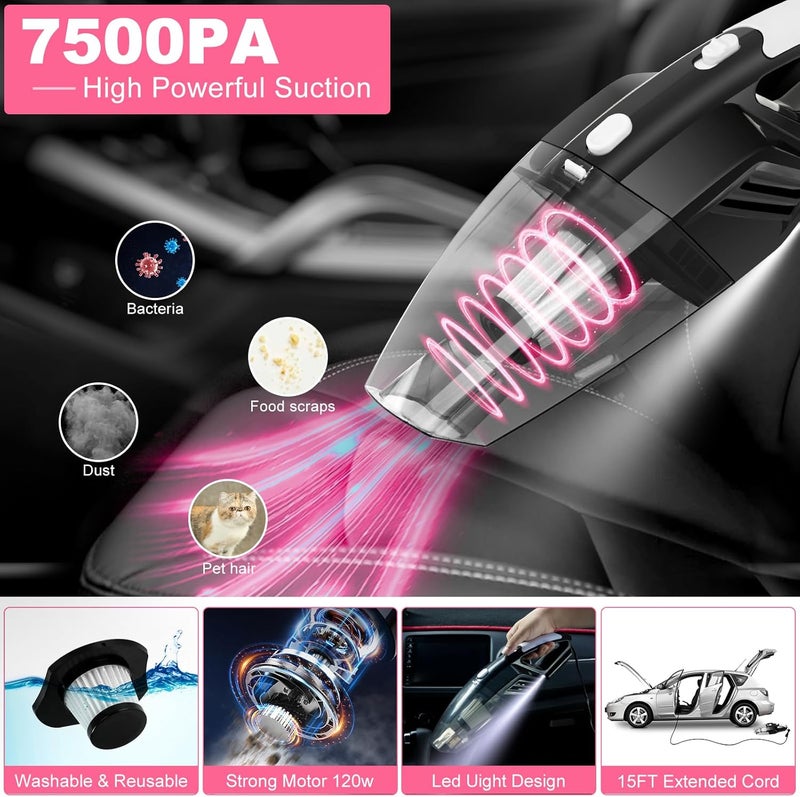AUTODECO 20 قطعة عدة تنظيف السيارة باللون الوردي، تتضمن مكنسة يدوية عالية الطاقة، مجموعة فرش، أداة الزجاج الأمامي، منفضة، مناشف، وأدوات العناية الكاملة بالسيارة. - Image 2
