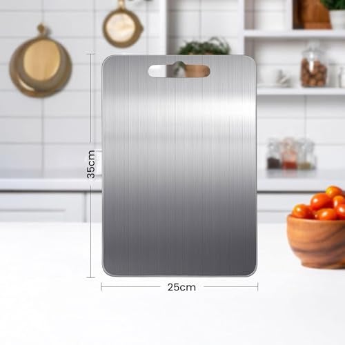 HOMEZE 304 Stainless Steel Chopping Board with Handle 35 x 25 cm | Double-Sided Non-Stick Cutting & Dough Kneading Board | Rust Free, Food-Grade, Heavy-Duty, Dishwasher Safe Premium Kitchen Board - Image 5