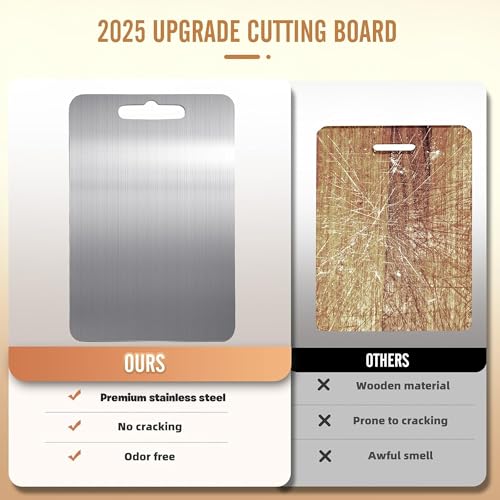 HOMEZE 304 Stainless Steel Chopping Board with Handle 35 x 25 cm | Double-Sided Non-Stick Cutting & Dough Kneading Board | Rust Free, Food-Grade, Heavy-Duty, Dishwasher Safe Premium Kitchen Board - Image 2