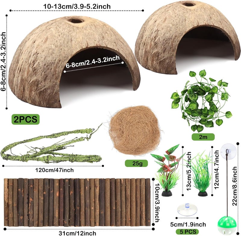 QUOZUO Crested Gecko Tank Accessories, Reptile Climbing Vines Hanging Plants with Coconut Shells Bridge Hideout Hermit Crab Decor for Bearded Dragon Lizard Chameleon Gecko Turtle Snake - Image 2