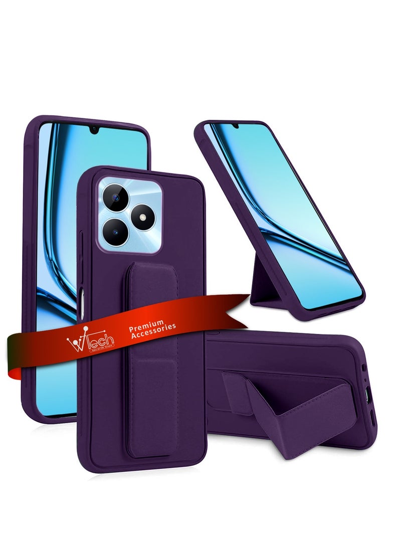 Wtech Hand Grip Foldable Magnetic Kickstand Wrist Strap Finger Grip With Built-In Iron Case Cover For Realme Note 50 4G 2024 Eggplant Purple - Image 1
