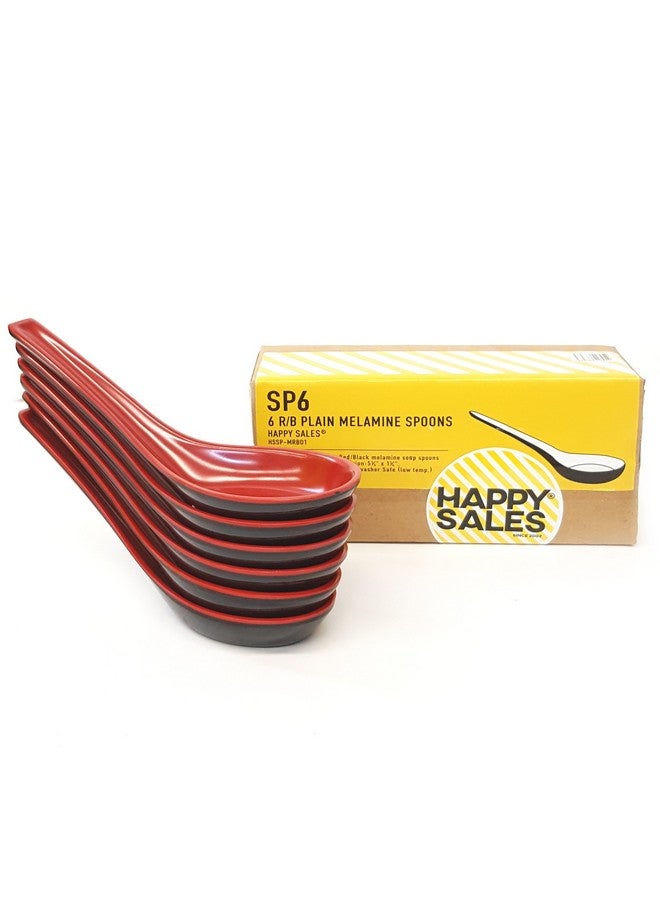 Happy Sales Melamine Soba, Rice Spoons, Chinese Won Ton Soup Spoon, Asian Red and Black, 6 Pack Plain Style - Image 2