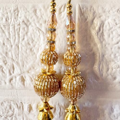 Adikala Craft Store Handmade Ethnic Cutdana Latkan Tassel Set of 2 for Saree Pallu, Blouse, Suits, Dupatta, Lehenga Decor, DIY Art & Crafts (Golden Nalki) - Image 4